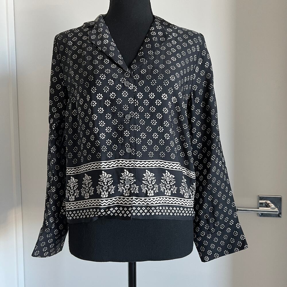 J Crew Flawed Camp Collar Button Up Shirt In Block Print Womens XXS FLAWS